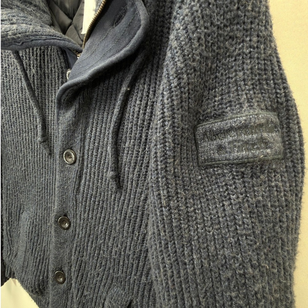 Abercrombie & Fitch Hooded Cardigan Men XL Ribbed Knit Charcoal Gray Regular Y2K - Picture 6 of 7